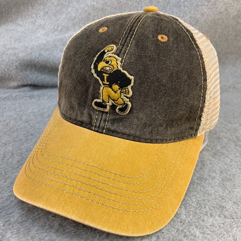 Herky the Hawk Iowa Hawkeyes Men Black Gold Legacy Trucker Hat Snapback OSFA